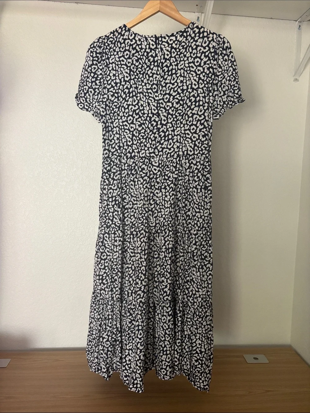 J. Crew Black & White Animal Print Tiered Maxi Dress